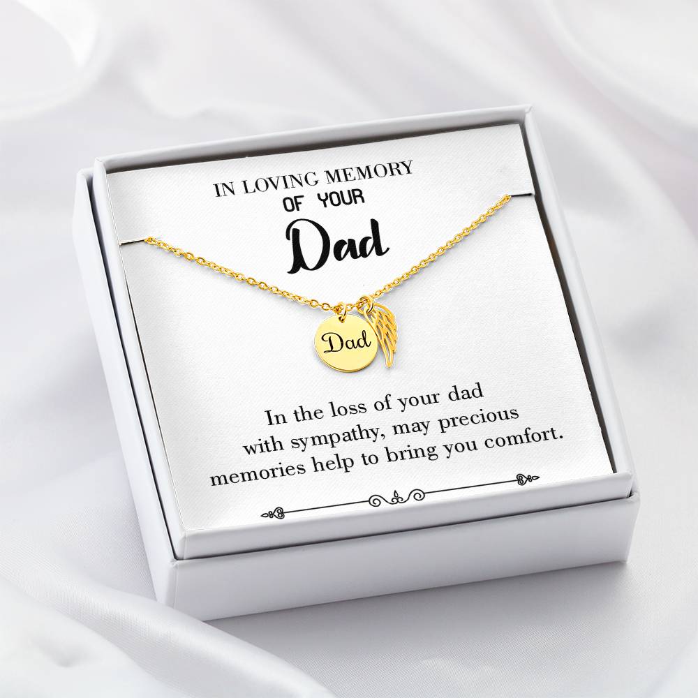 Comfort Remembrance Necklace for Dad Angel Wing Charm Stainless Steel or 18k Gold Finish-Express Your Love Gifts