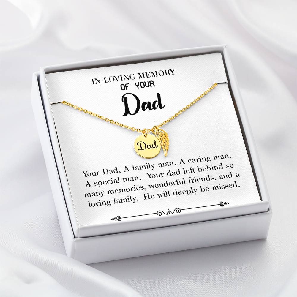 A Special Family Man Remembrance Necklace for Dad Angel Wing Charm Stainless Steel or 18k Gold Finish-Express Your Love Gifts