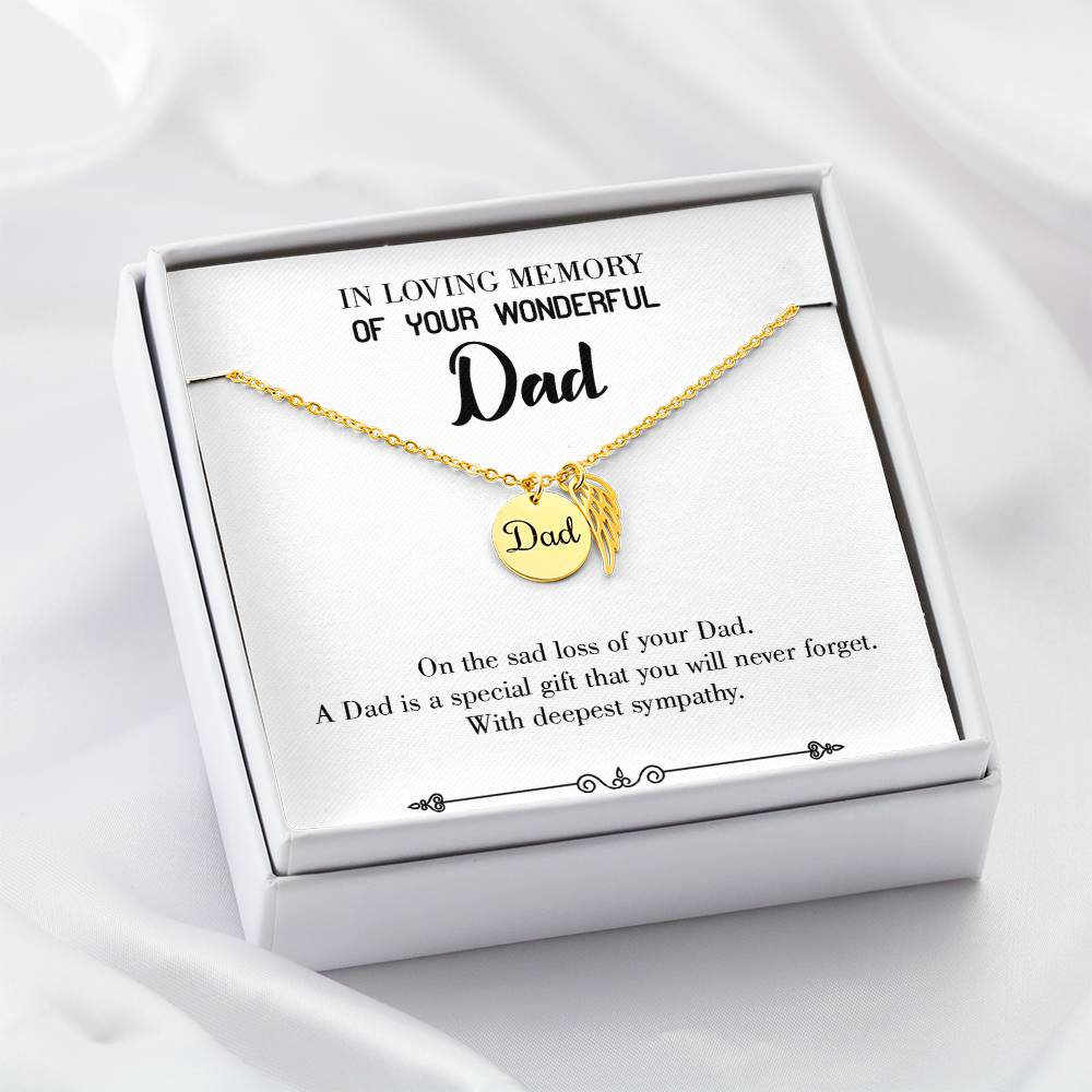 Dad a Special Gift Remembrance Necklace for Dad Angel Wing Charm Stainless Steel or 18k Gold Finish-Express Your Love Gifts