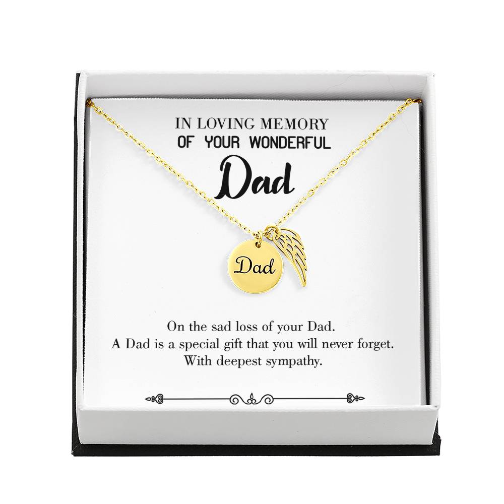 Dad a Special Gift Remembrance Necklace for Dad Angel Wing Charm Stainless Steel or 18k Gold Finish-Express Your Love Gifts