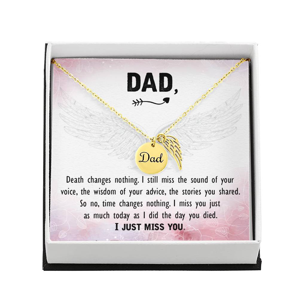 Death Changes Nothing Remembrance Necklace for Dad Angel Wing Charm Stainless Steel or 18k Gold Finish-Express Your Love Gifts