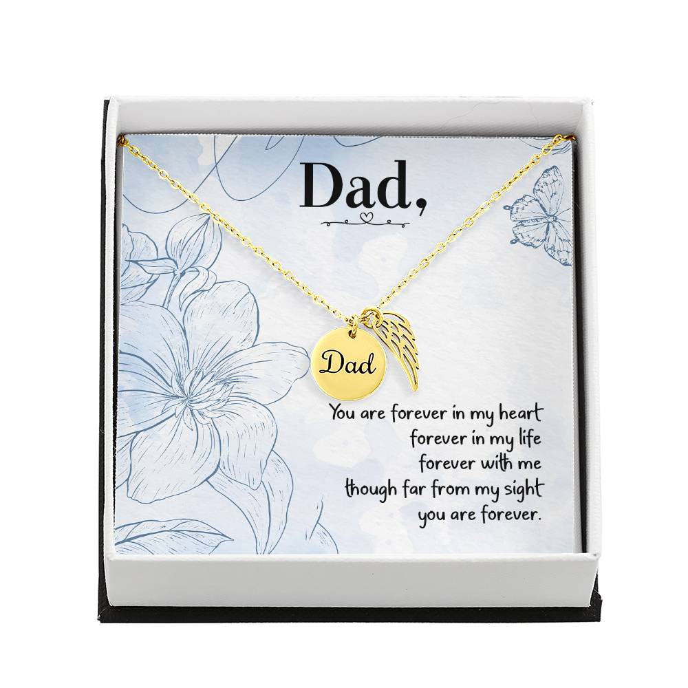 You are Forever in My Heart Dad Remembrance Necklace for Dad Angel Wing Charm Stainless Steel or 18k Gold Finish-Express Your Love Gifts