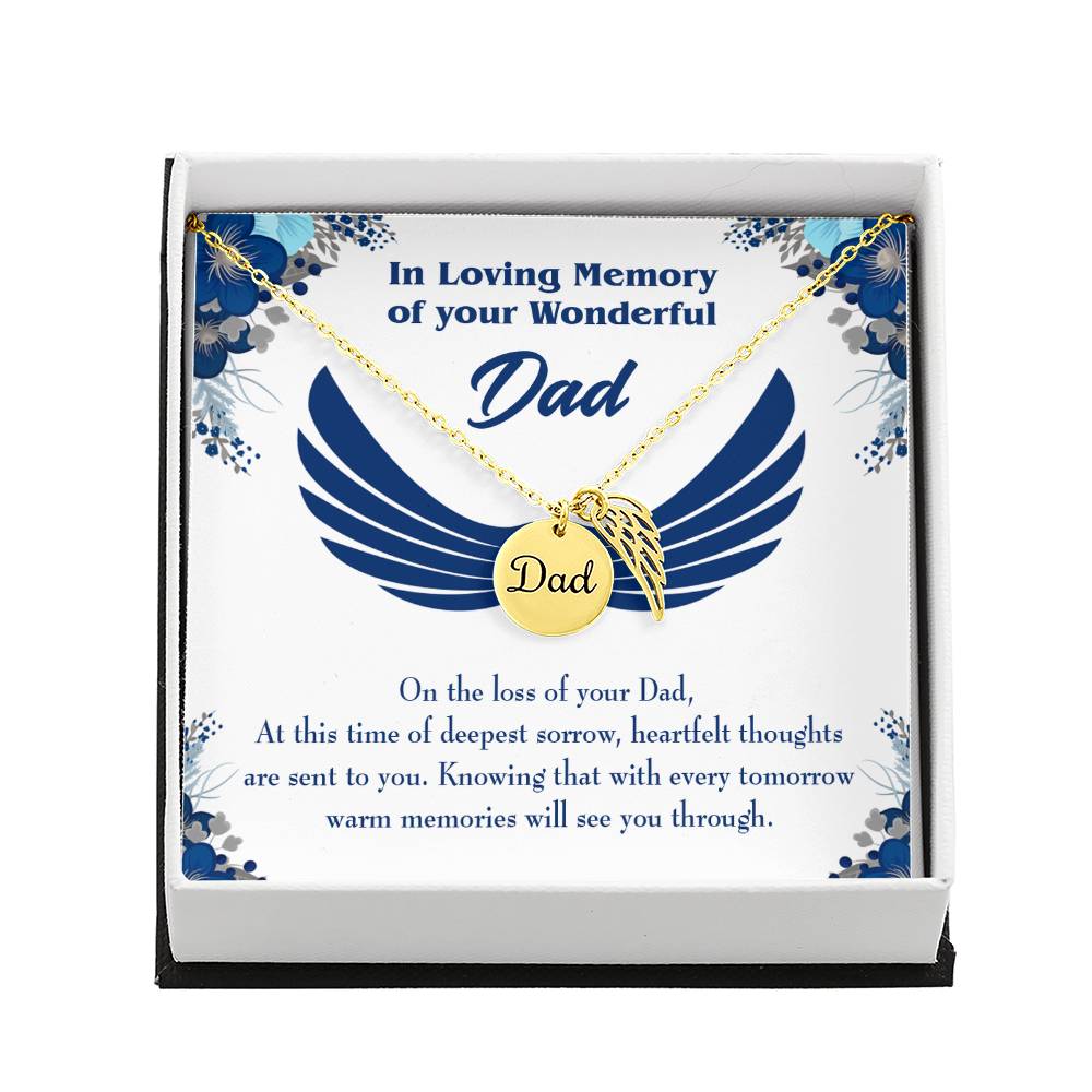 Deepest Sorrow Remembrance Necklace for Dad Angel Wing Charm Stainless Steel or 18k Gold Finish-Express Your Love Gifts