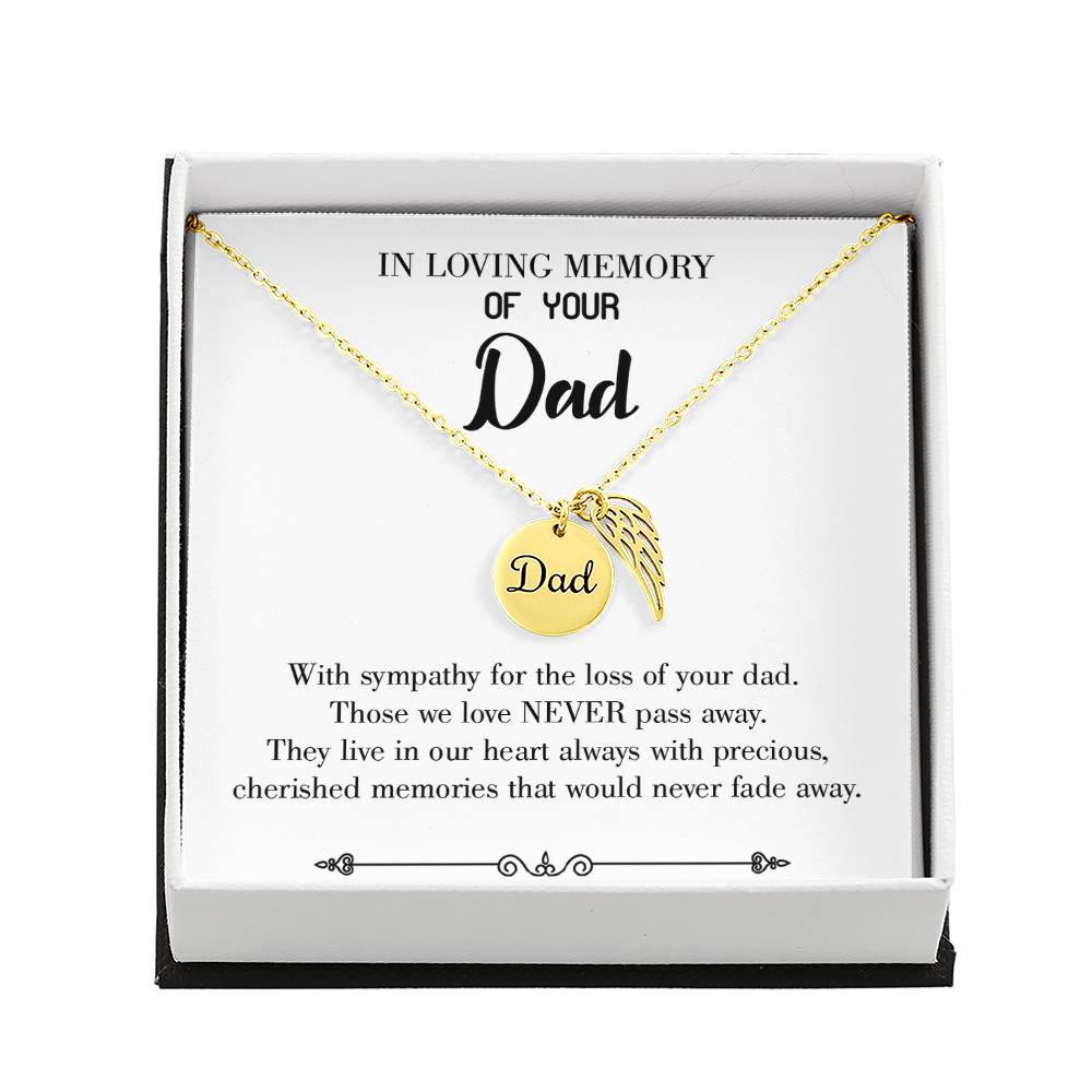 Never Fade Away Remembrance Necklace for Dad Angel Wing Charm Stainless Steel or 18k Gold Finish-Express Your Love Gifts