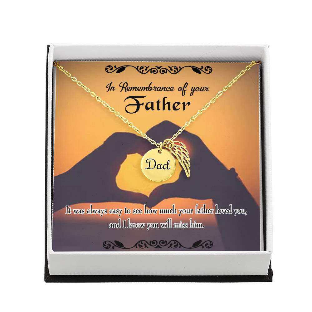 Easy to See Remembrance Necklace for Dad Angel Wing Charm Stainless Steel or 18k Gold Finish-Express Your Love Gifts