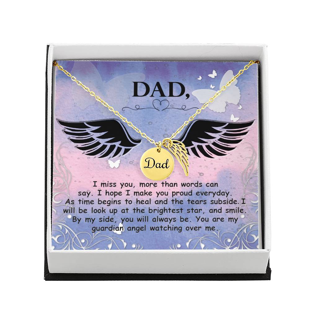 I Miss You More Remembrance Necklace for Dad Angel Wing Charm Stainless Steel or 18k Gold Finish-Express Your Love Gifts