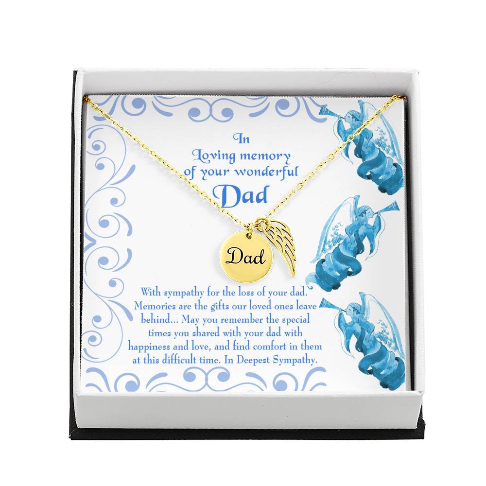 In Deepest Sympathy Remembrance Necklace for Dad Angel Wing Charm Stainless Steel or 18k Gold Finish-Express Your Love Gifts