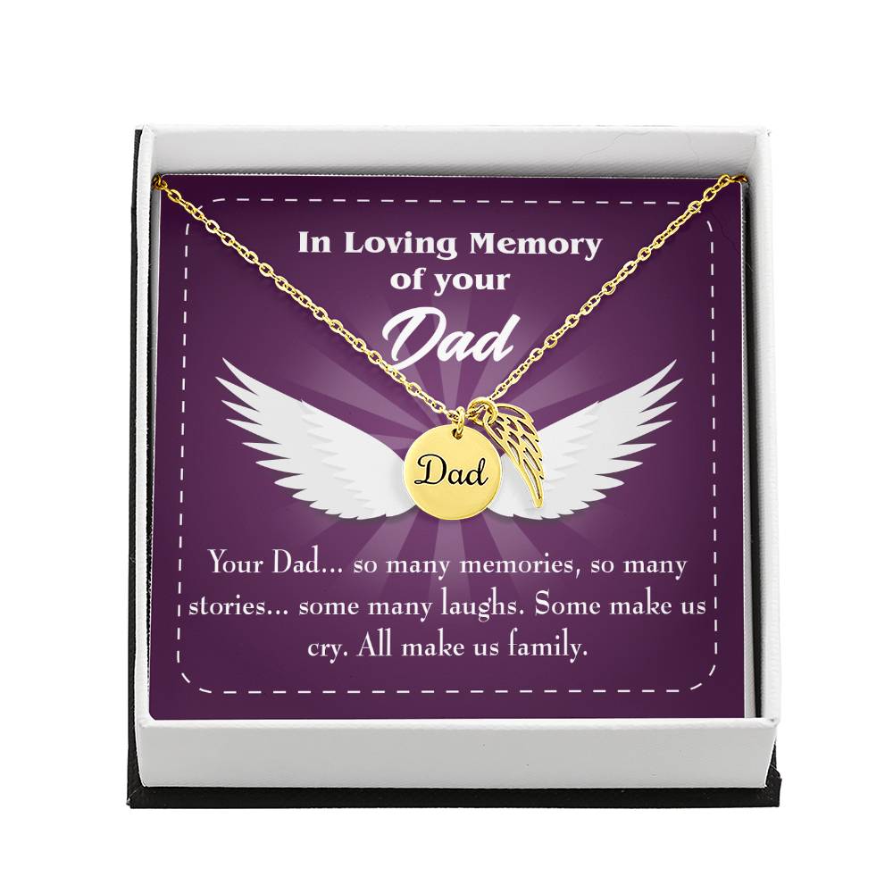 Your Dad Remembrance Necklace for Dad Angel Wing Charm Stainless Steel or 18k Gold Finish-Express Your Love Gifts