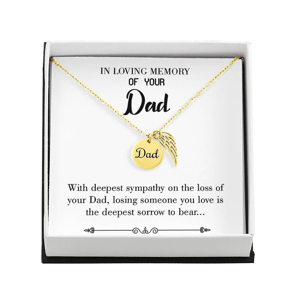 Losing Someone You Love Remembrance Necklace for Dad Angel Wing Charm Stainless Steel or 18k Gold Finish-Express Your Love Gifts