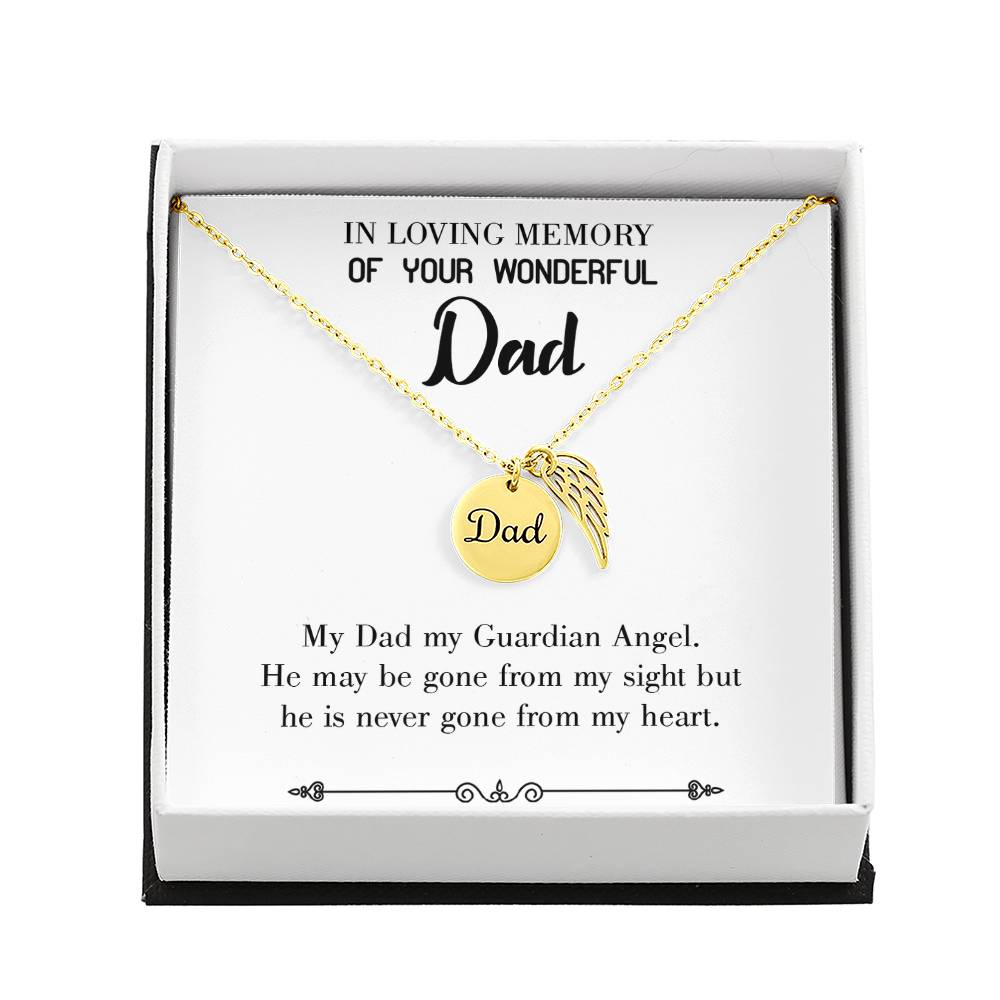 Dad, A Guardian Angel Remembrance Necklace for Dad Angel Wing Charm Stainless Steel or 18k Gold Finish-Express Your Love Gifts