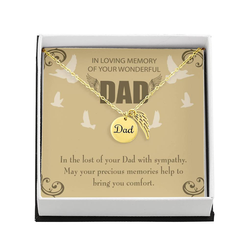 In the Lost of Your Dad Remembrance Necklace for Dad Angel Wing Charm Stainless Steel or 18k Gold Finish-Express Your Love Gifts