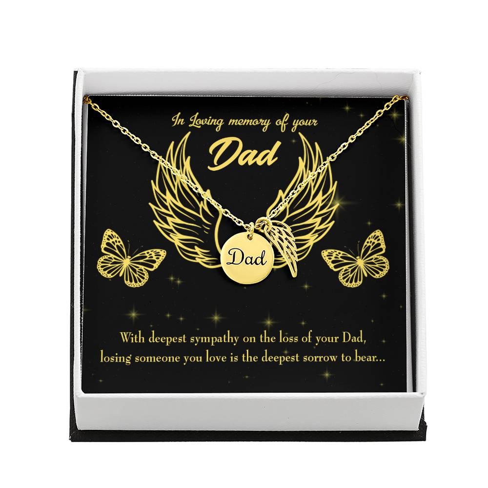 Losing Someone Remembrance Necklace for Dad Angel Wing Charm Stainless Steel or 18k Gold Finish-Express Your Love Gifts