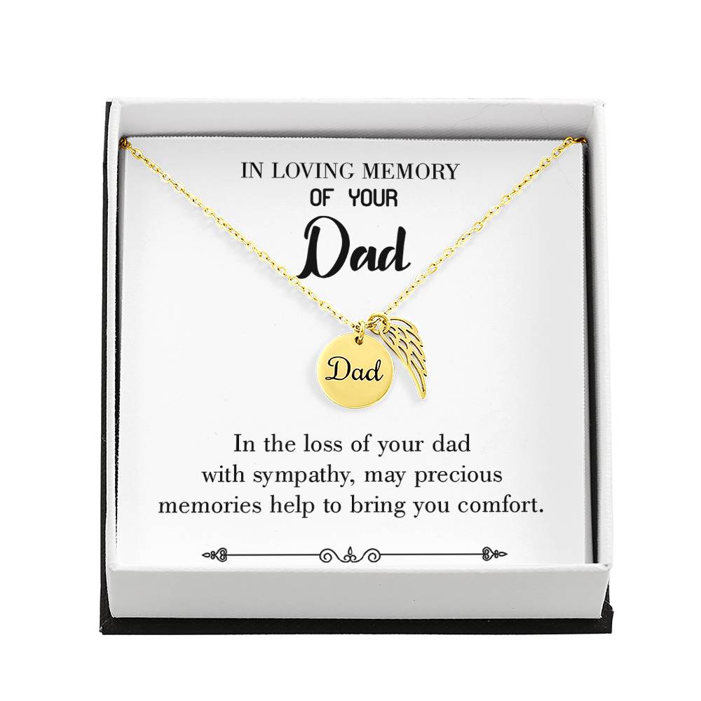 Comfort Remembrance Necklace for Dad Angel Wing Charm Stainless Steel or 18k Gold Finish-Express Your Love Gifts