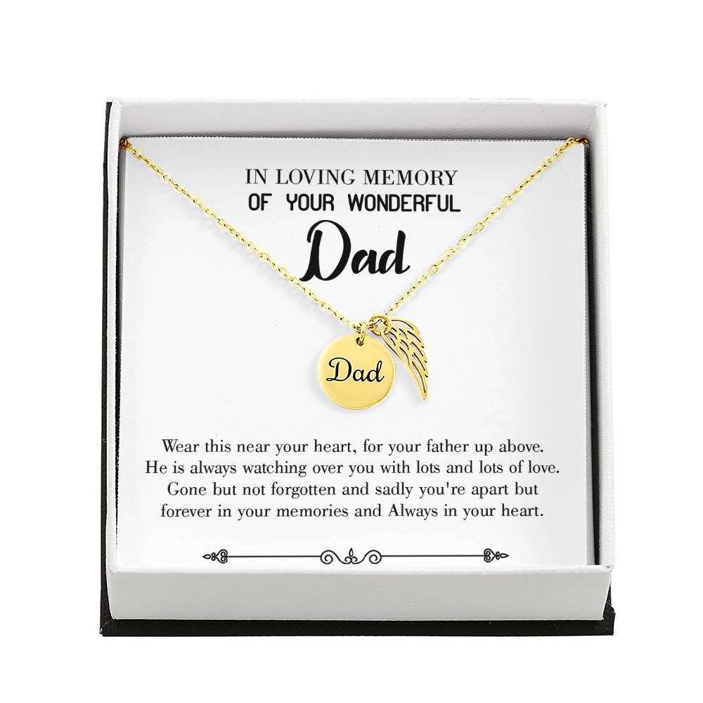 Father Up Above Remembrance Necklace for Dad Angel Wing Charm Stainless Steel or 18k Gold Finish-Express Your Love Gifts