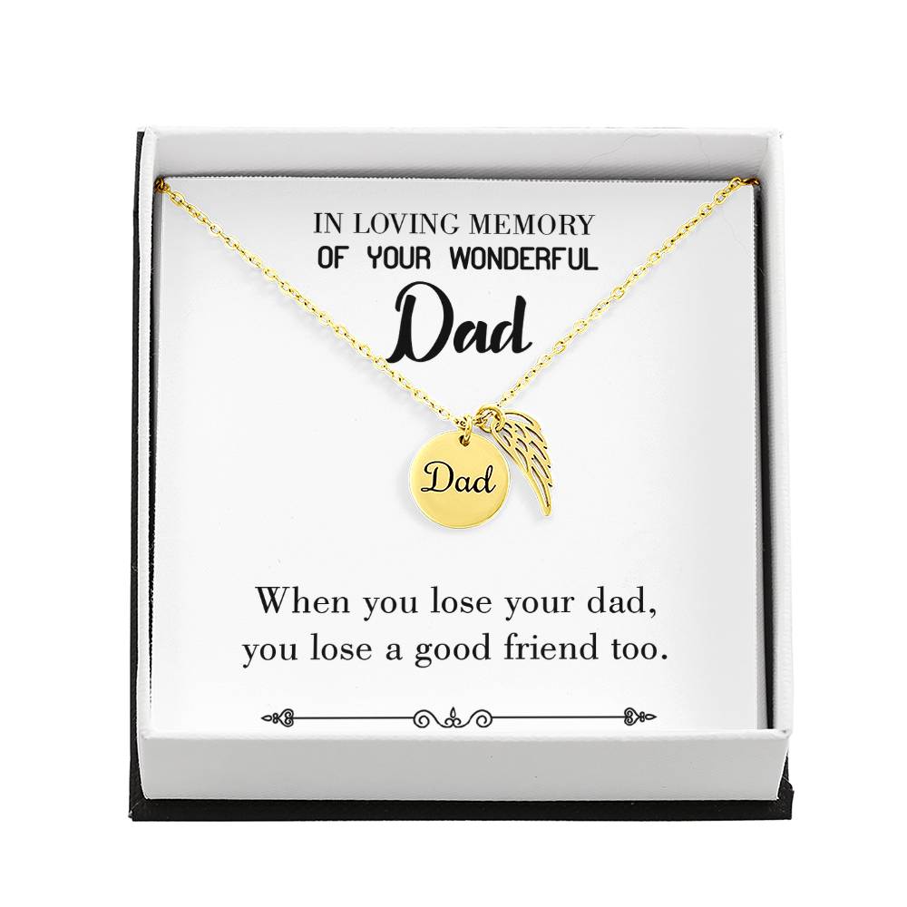 Your Dad Your Friend Remembrance Necklace for Dad Angel Wing Charm Stainless Steel or 18k Gold Finish-Express Your Love Gifts