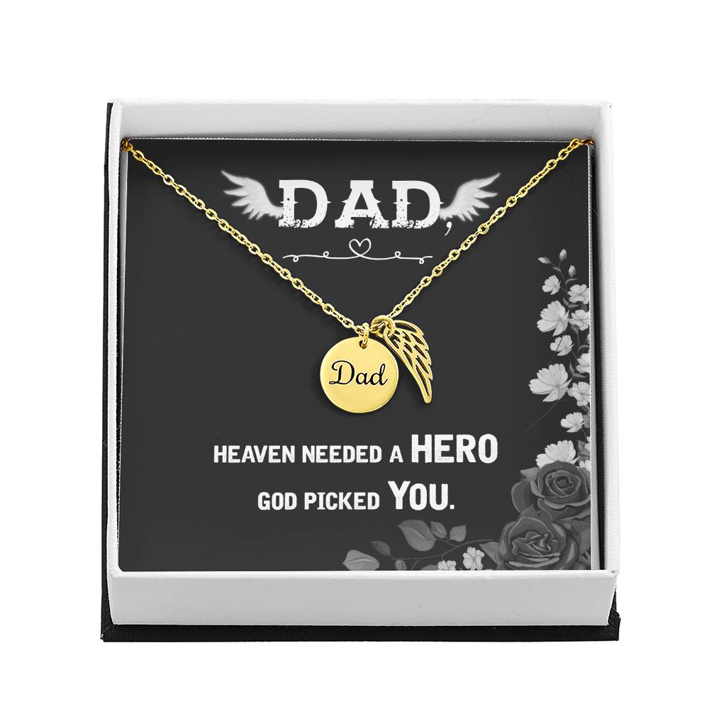 Heaven Needed a Hero Remembrance Necklace for Dad Angel Wing Charm Stainless Steel or 18k Gold Finish-Express Your Love Gifts