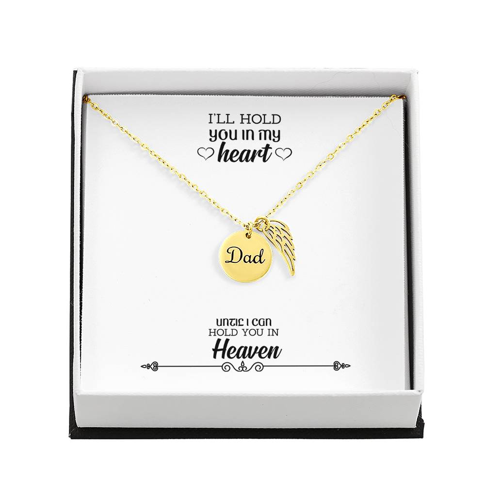 I'll Hold You in My Heart Remembrance Necklace for Dad Angel Wing Charm Stainless Steel or 18k Gold Finish-Express Your Love Gifts