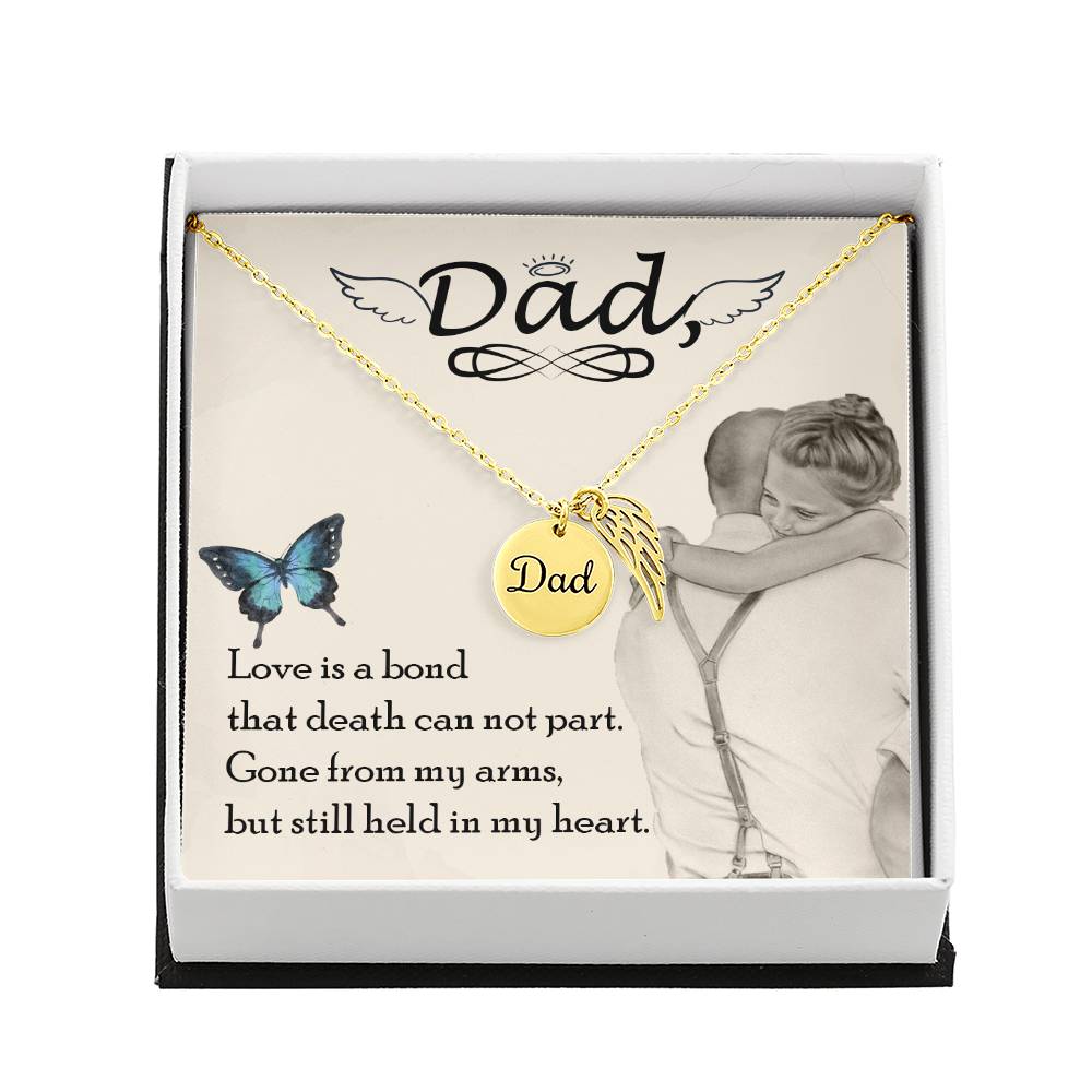 Love is Bond Remembrance Necklace for Dad Angel Wing Charm Stainless Steel or 18k Gold Finish-Express Your Love Gifts