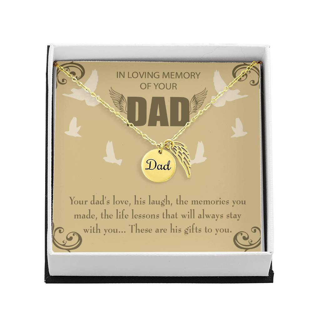 In Loving Memory Remembrance Necklace for Dad Angel Wing Charm Stainless Steel or 18k Gold Finish Remembrance Necklace for Dad Angel Wing Charm Stainless Steel or 18k Gold Finish-Express Your Love Gifts