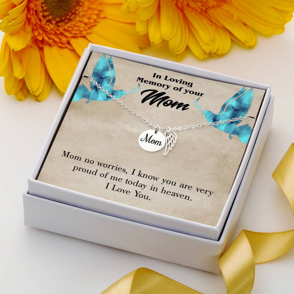 Mom No Worries Mom Remembrance Necklace Angel Wing Charm, Stainless Steel 18-22'' Chain-Express Your Love Gifts