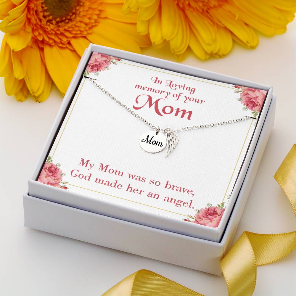 Brave Mom Mom Remembrance Necklace Angel Wing Charm, Stainless Steel 18-22'' Chain-Express Your Love Gifts
