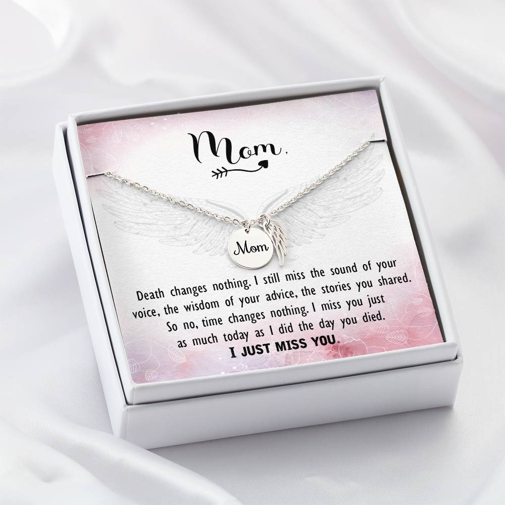 Death Changes Nothing Mom Remembrance Necklace Angel Wing Charm, Stainless Steel 18-22'' Chain-Express Your Love Gifts