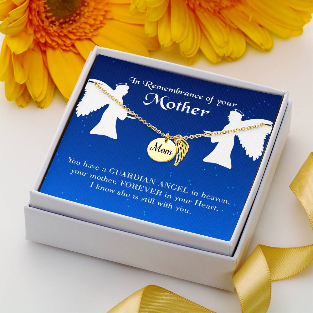 Guardian Angel In Heaven Mom Remembrance Necklace Angel Wing Charm, Stainless Steel 18-22'' Chain-Express Your Love Gifts