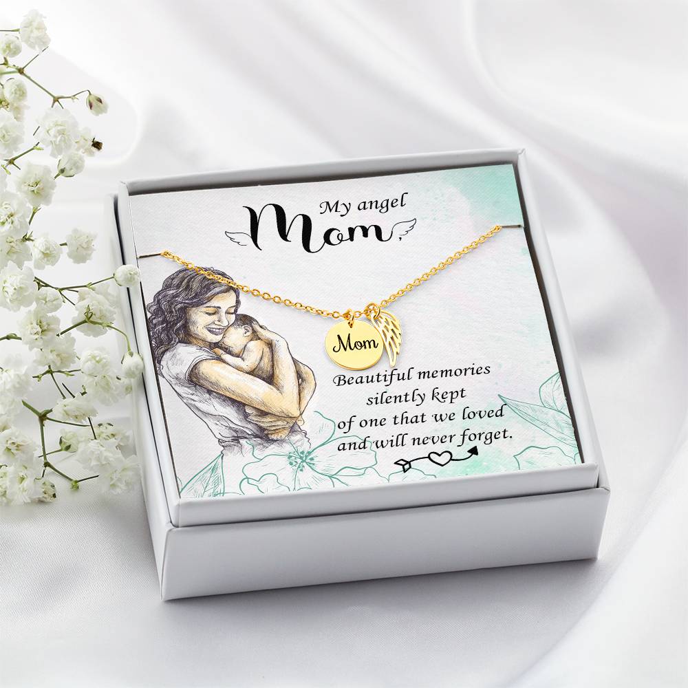 Beautiful Memories Mom Remembrance Necklace Angel Wing Charm, Stainless Steel 18-22'' Chain-Express Your Love Gifts