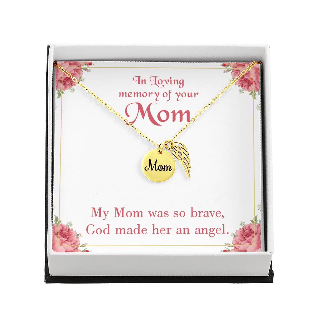 Brave Mom Mom Remembrance Necklace Angel Wing Charm, Stainless Steel 18-22'' Chain-Express Your Love Gifts