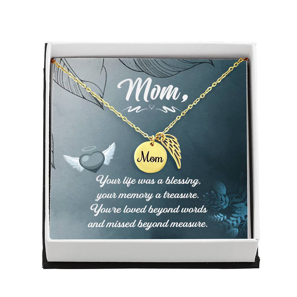 Your Life Was A Mom Remembrance Necklace Angel Wing Charm, Stainless Steel 18-22'' Chain-Express Your Love Gifts