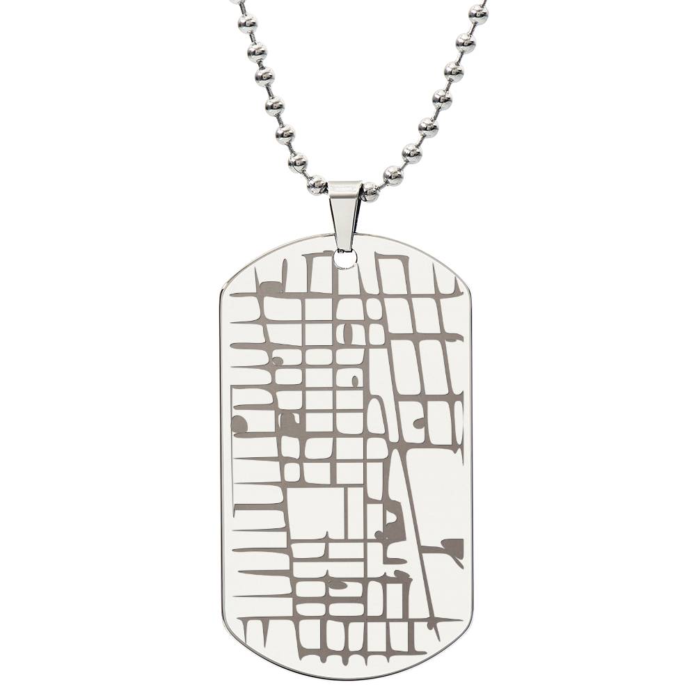 Engraved Dog Tag Map Necklace – Custom Location Stainless Steel Pendant-Express Your Love Gifts