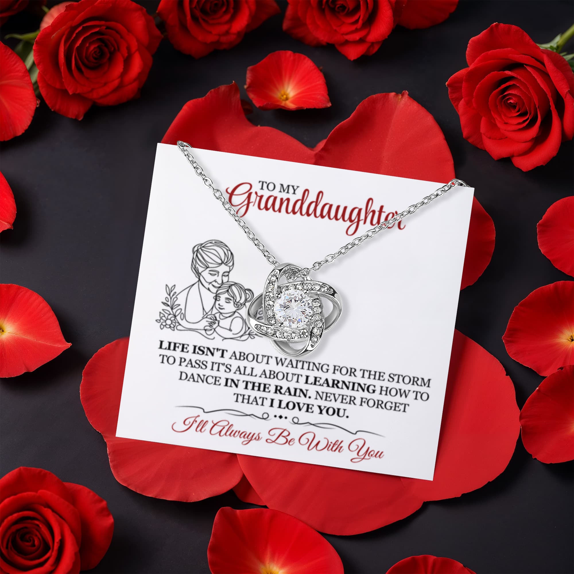 To Granddaughter Dance in The Rain Love Knot with Rotating Rose Box-Express Your Love Gifts