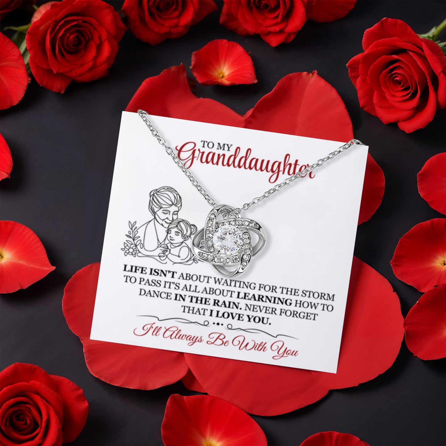 To Granddaughter Dance in The Rain Love Knot with Rotating Rose Box-Express Your Love Gifts