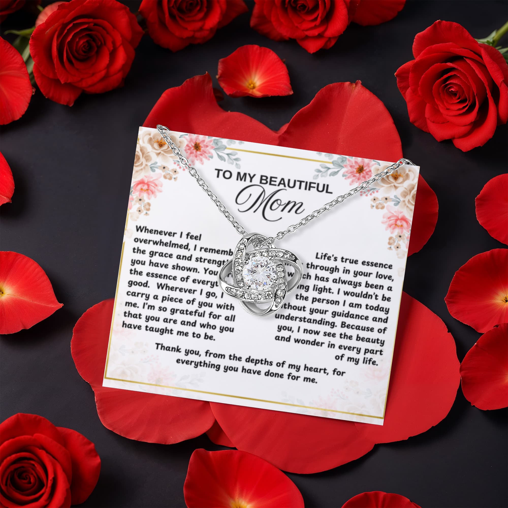 To Mom Life's True Essence Love Knot with Rotating Rose Box-Express Your Love Gifts