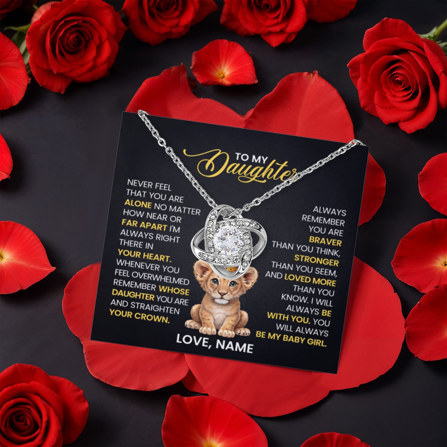Personalized Gift for Daughter – Never Feel Alone Love Knot Necklace with Rotating Rose Box-Express Your Love Gifts