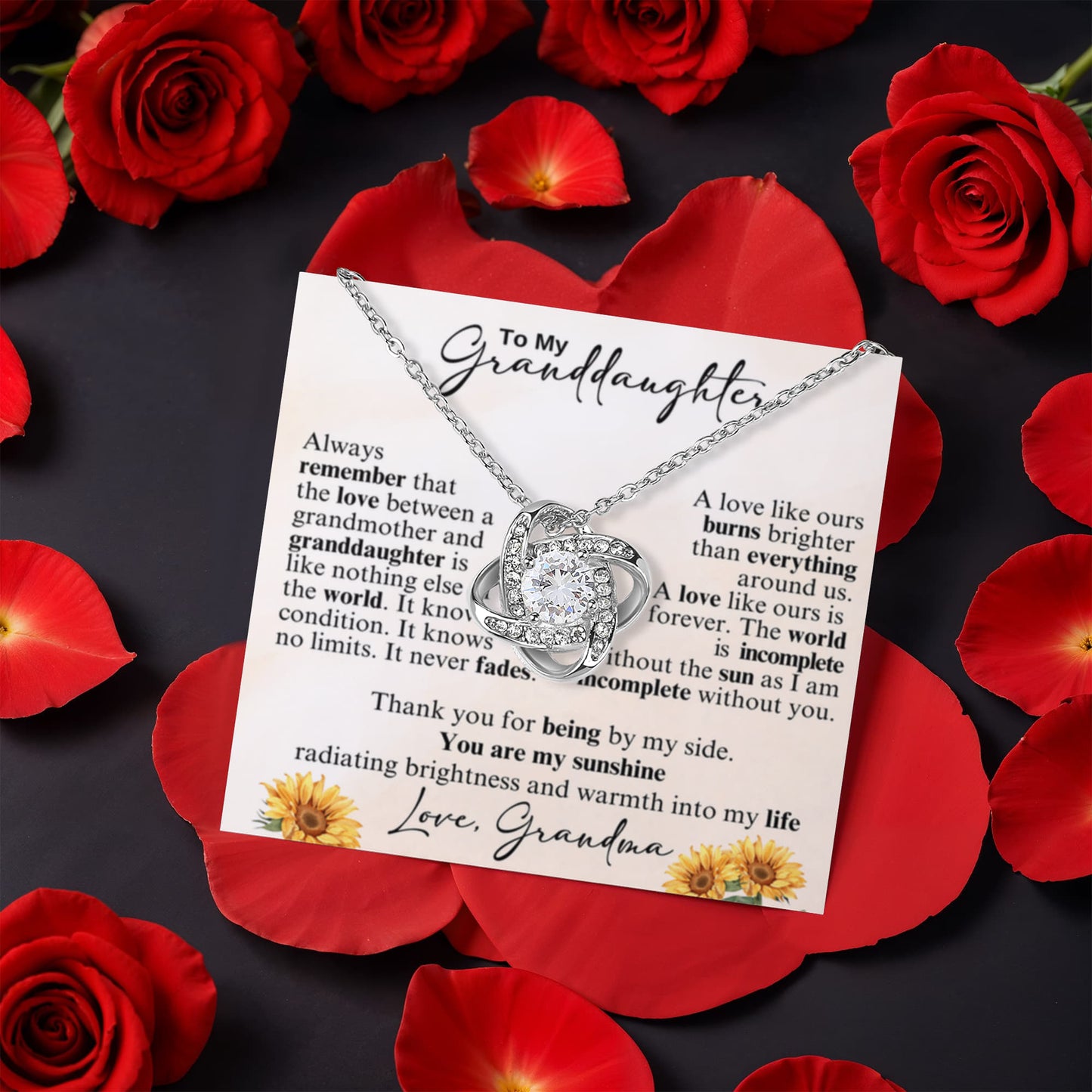 To Granddaughter From Grandma You Are My Sunshine Love Knot with Rotating Rose Box-Express Your Love Gifts