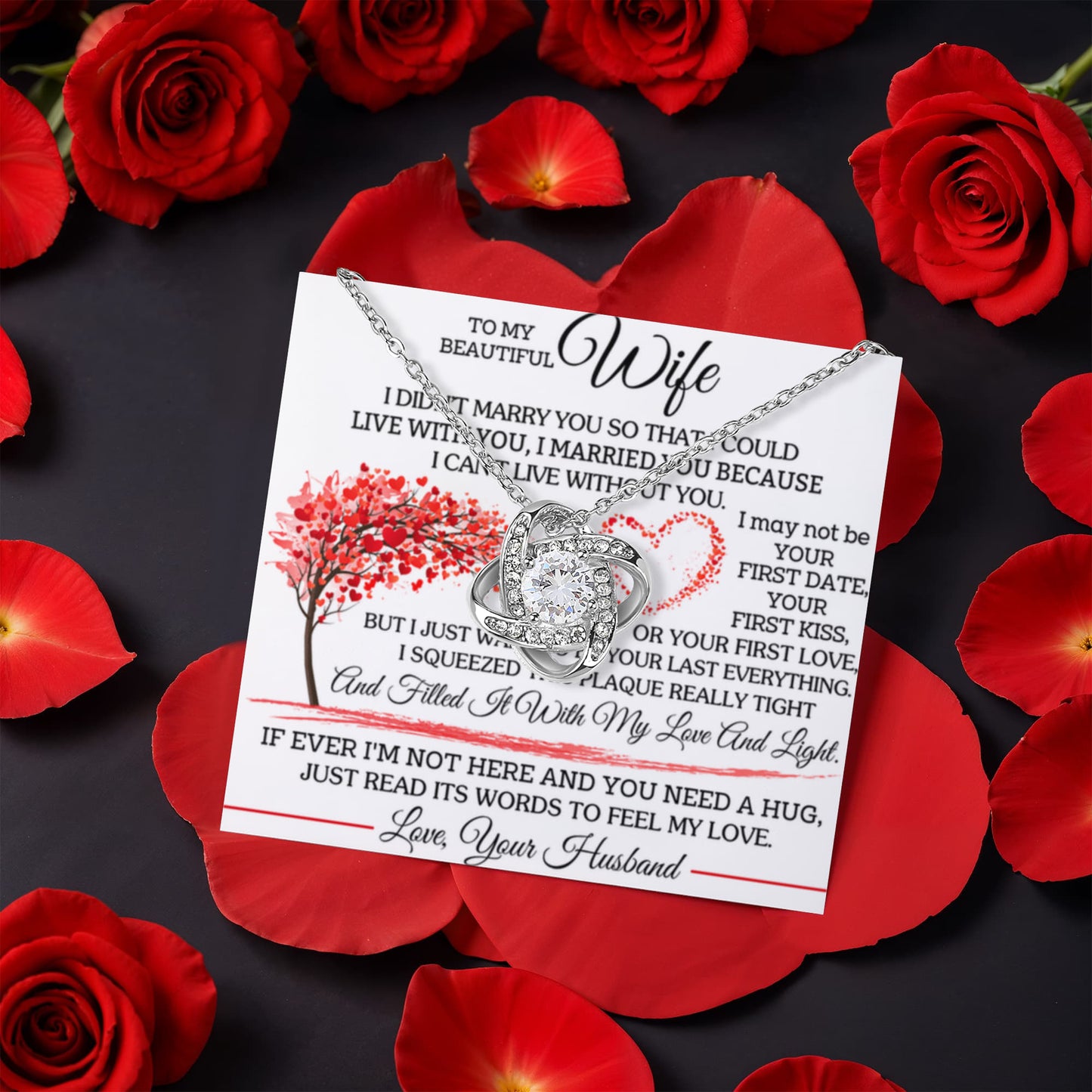 To My Wife – I Can't Live Without You Love Knot Necklace with Rotating Rose Gift Box-Express Your Love Gifts