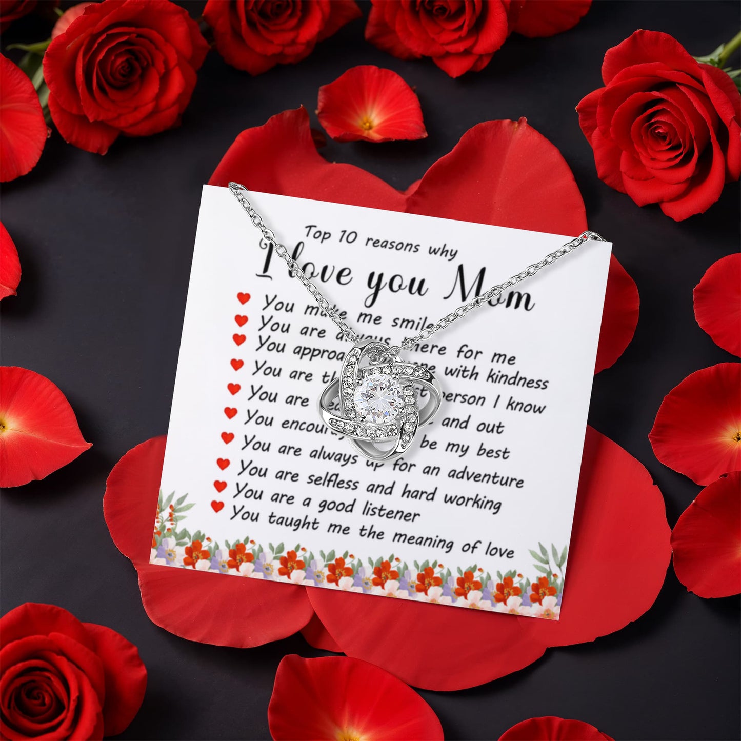 To Mom – Top 10 Reasons I Love You Necklace with Rotating Rose Gift Box-Express Your Love Gifts
