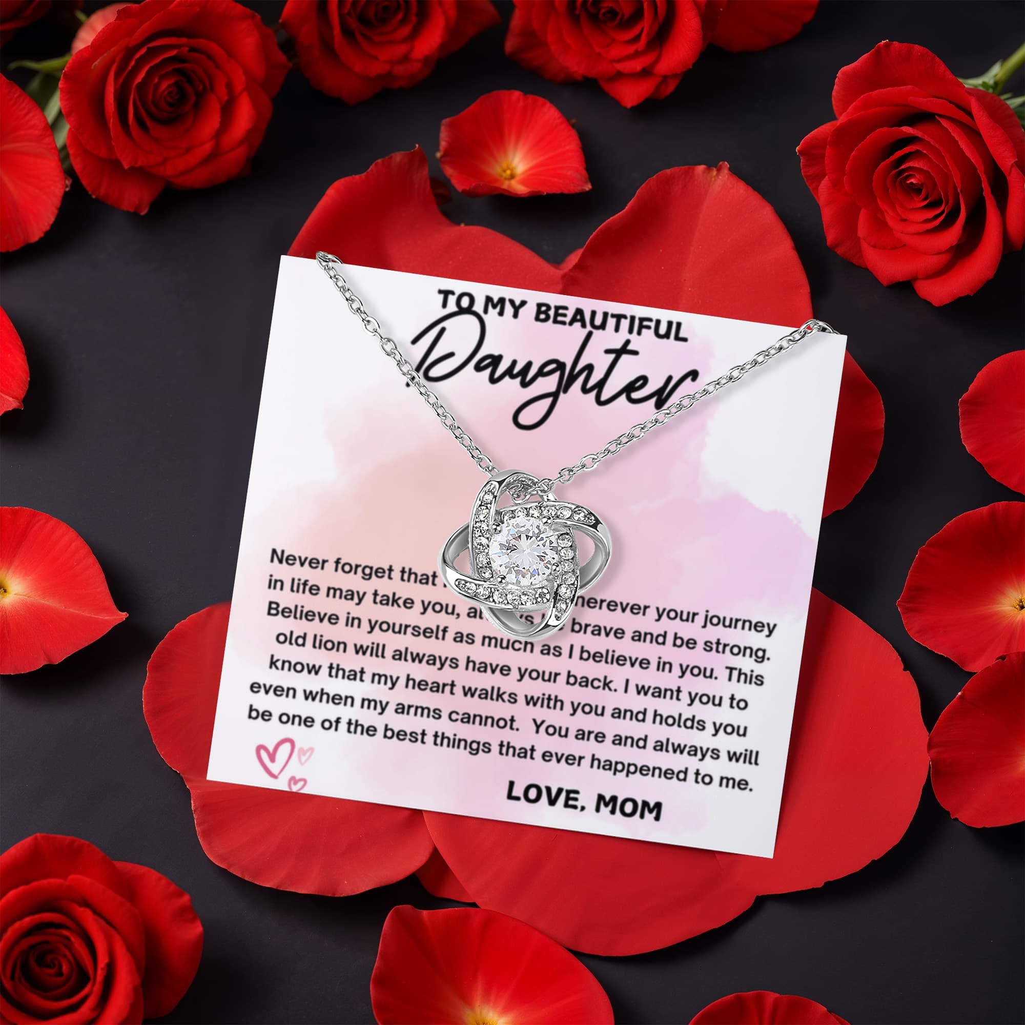 To Daughter From Mom Never Forget That I Love You Love Knot with Rotating Rose Box-Express Your Love Gifts