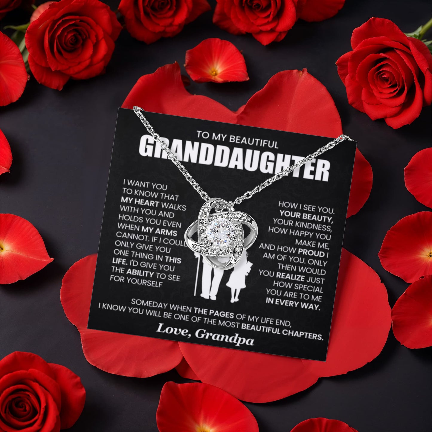 To My Granddaughter – Beautiful Chapters Love Knot Necklace with Rotating Rose Gift Box-Express Your Love Gifts