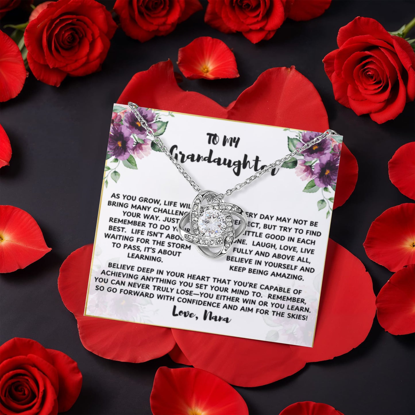 To Grandaughter As You Grow Love Knot with Rotating Rose Box-Express Your Love Gifts