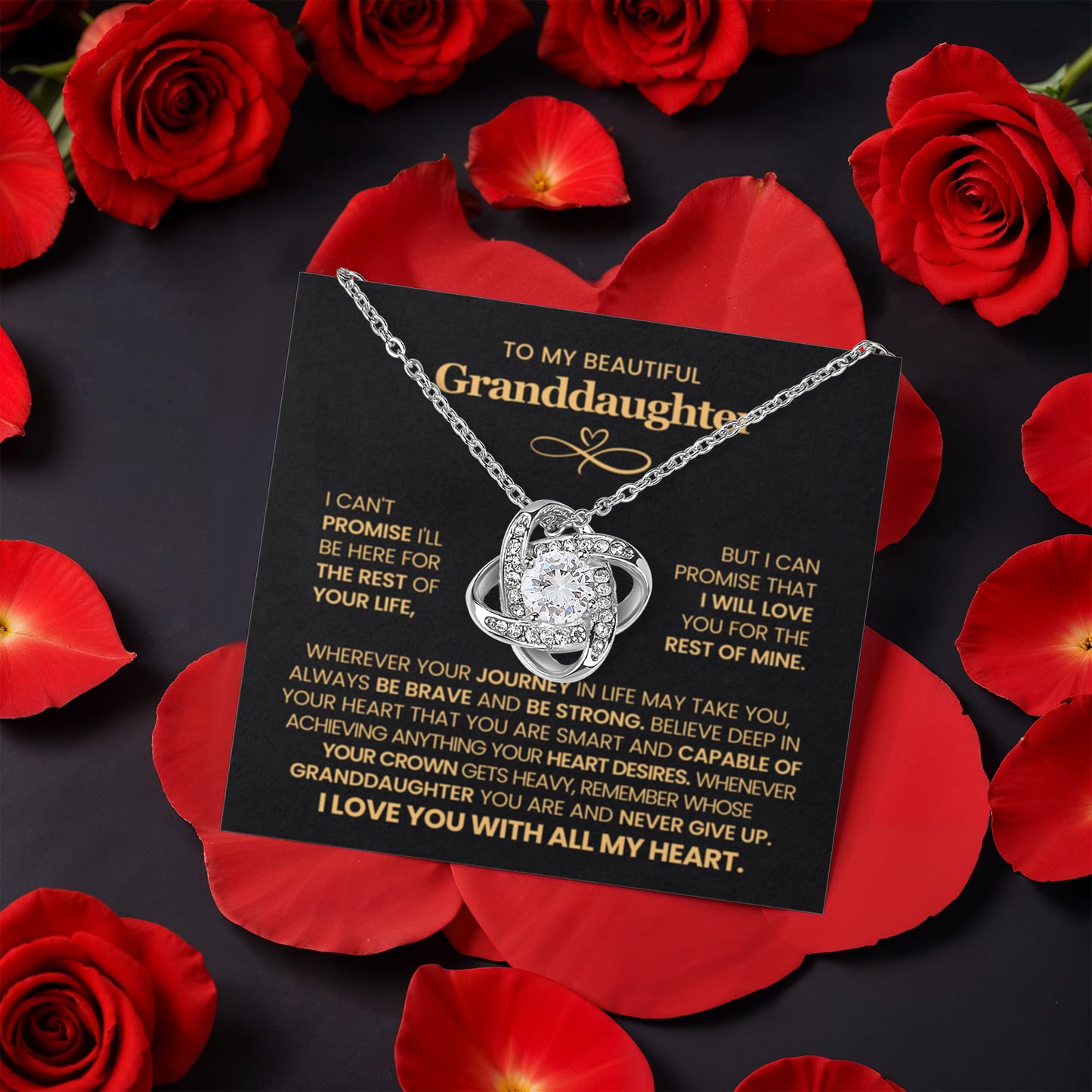 To My Granddaughter – Never Give Up Love Knot Necklace with Rotating Rose Box-Express Your Love Gifts