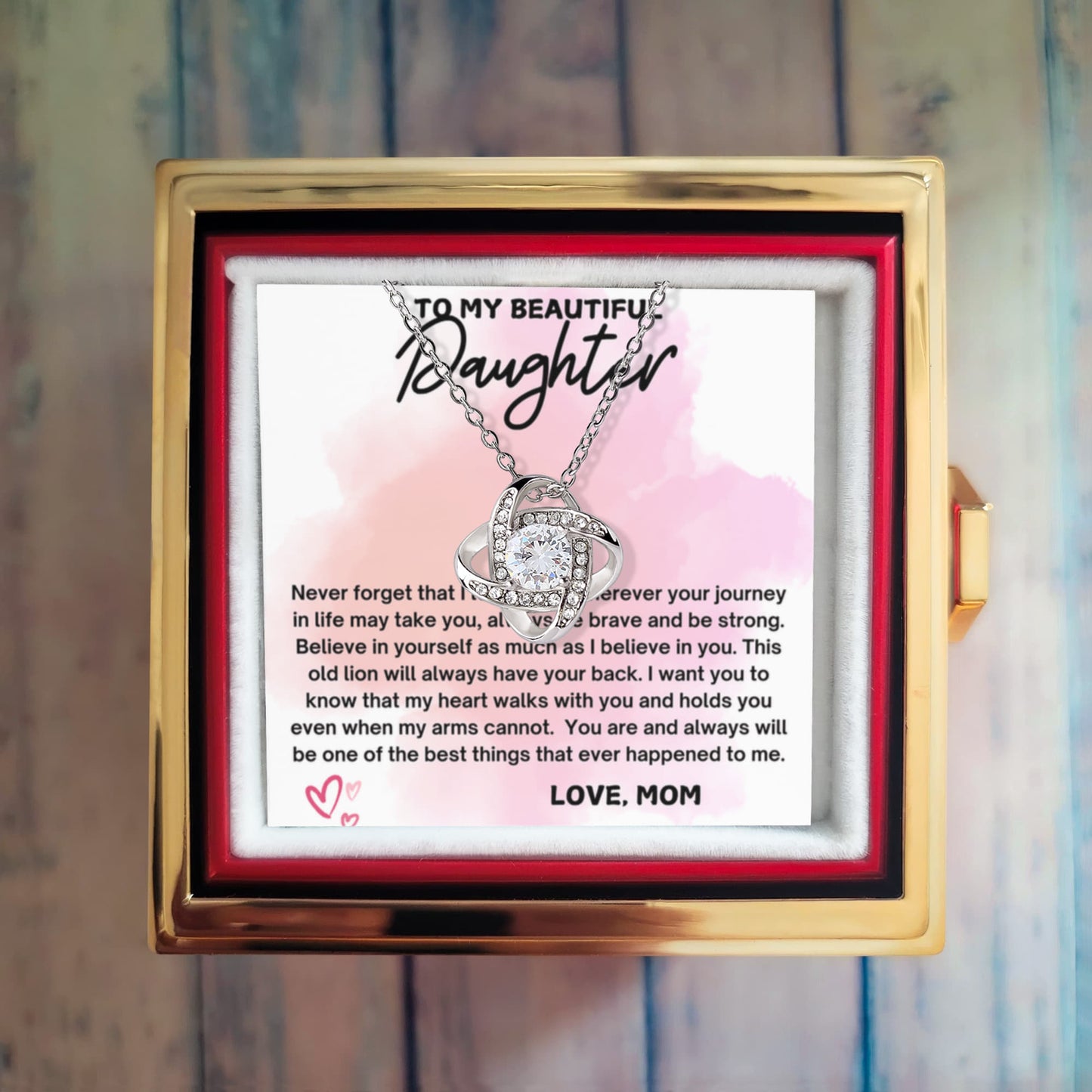 To Daughter From Mom Never Forget That I Love You Love Knot with Rotating Rose Box-Express Your Love Gifts
