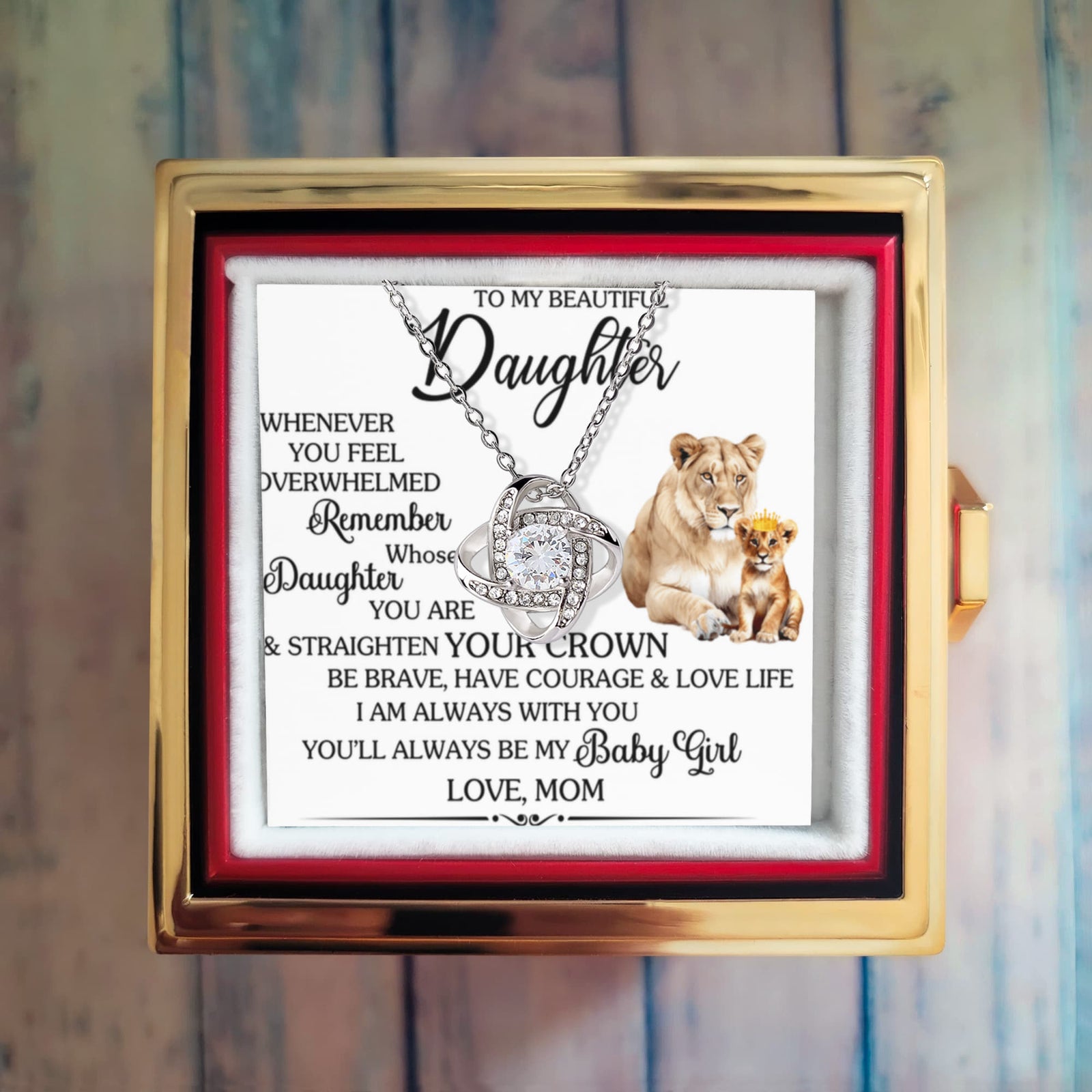 To My Daughter – Straighten Your Crown Love Knot Necklace with Rotating Rose Box-Express Your Love Gifts