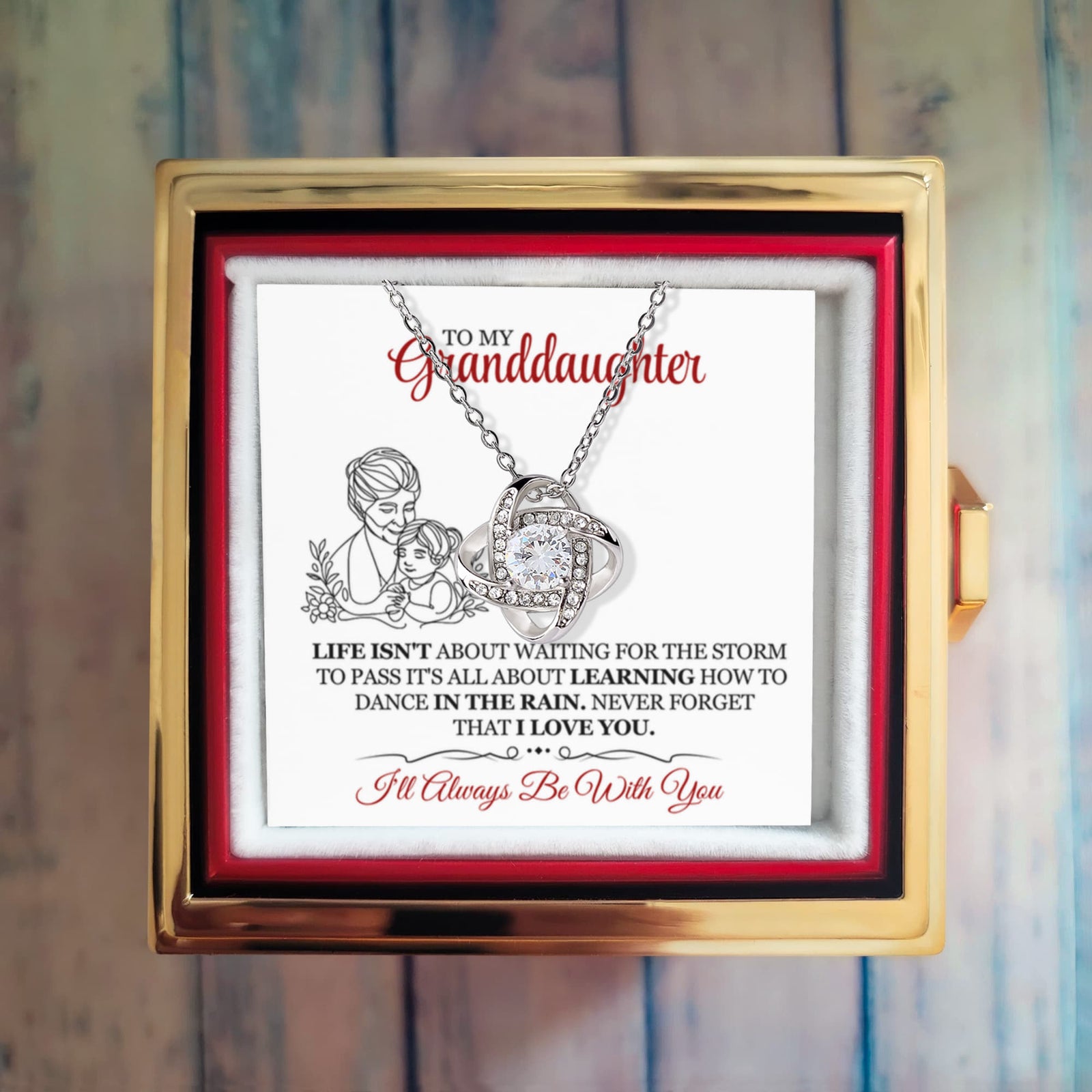 To Granddaughter Dance in The Rain Love Knot with Rotating Rose Box-Express Your Love Gifts