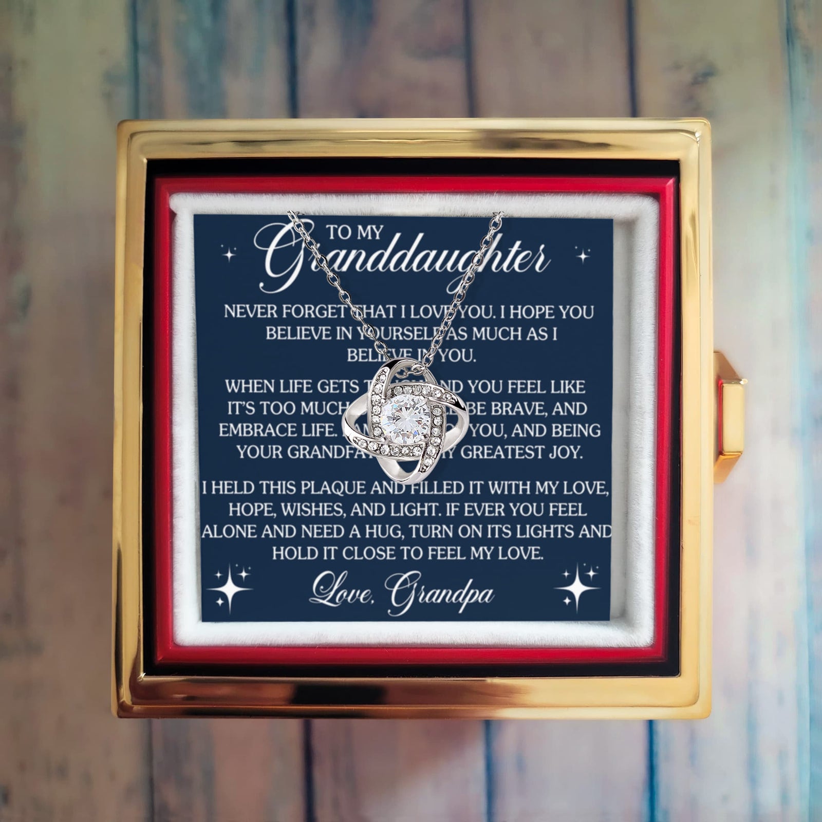 To My Granddaughter – Feel My Love Love Knot Necklace with Rotating Rose Box-Express Your Love Gifts