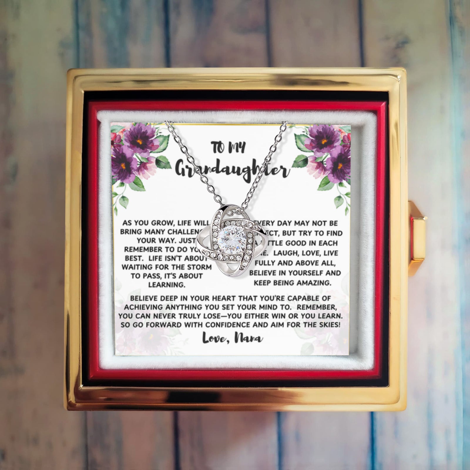 To Grandaughter As You Grow Love Knot with Rotating Rose Box-Express Your Love Gifts