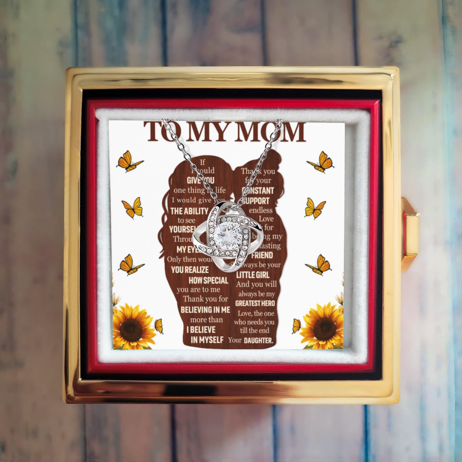 To My Mom – Constant Support Love Knot Necklace with Rotating Rose Box-Express Your Love Gifts