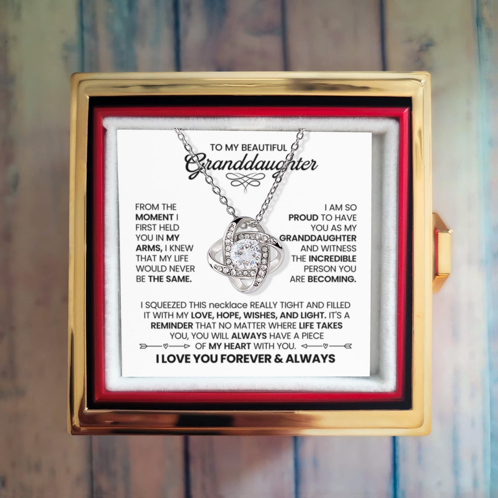 To Granddaughter I Squeezed Love Knot with Rotating Rose Box-Express Your Love Gifts