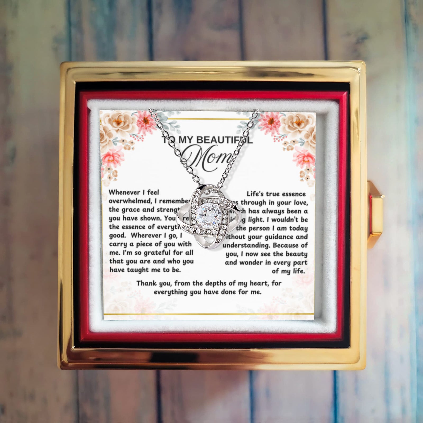 To Mom Life's True Essence Love Knot with Rotating Rose Box-Express Your Love Gifts